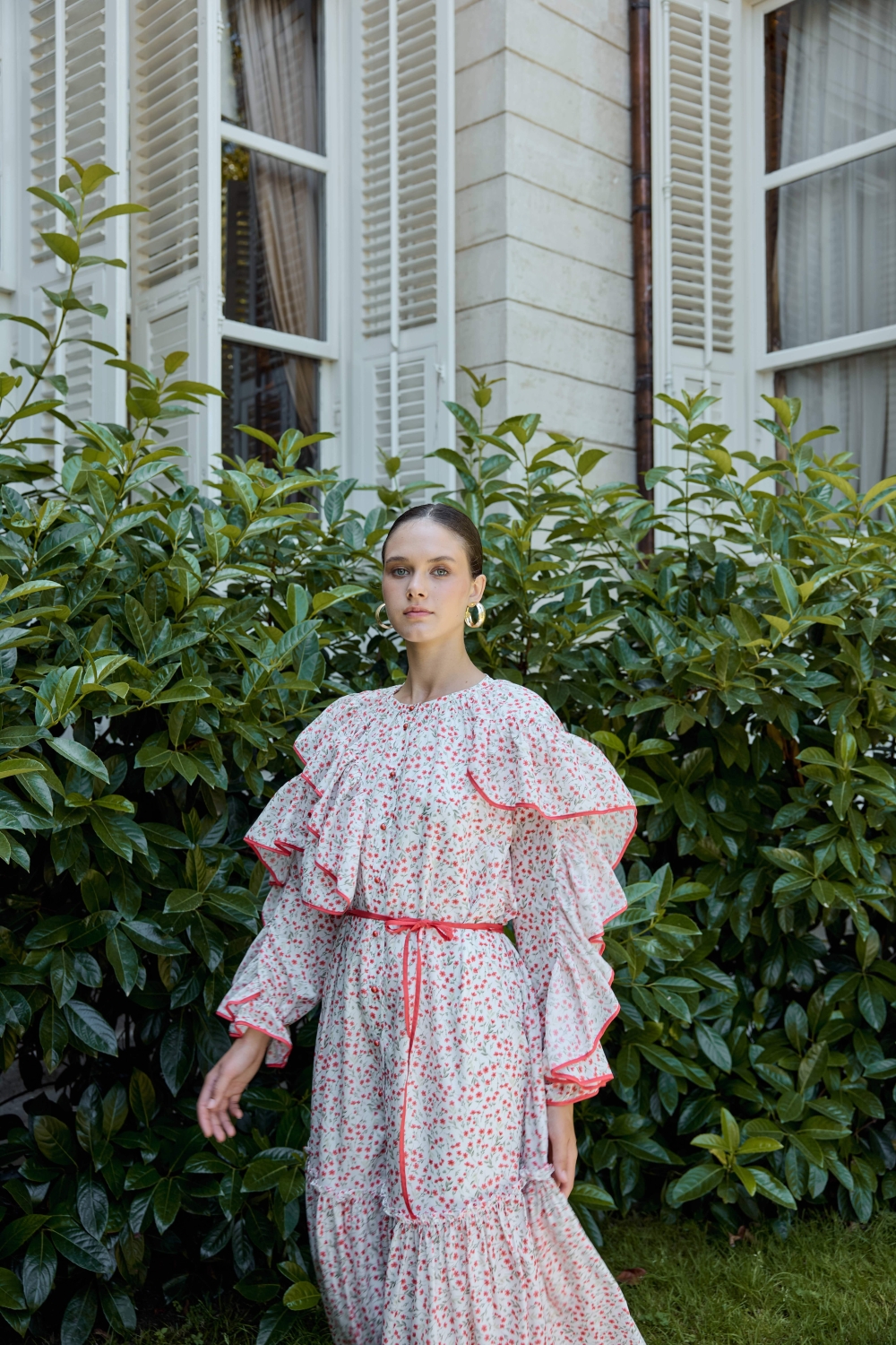 ÇİÇEK DESENLİ ELBİSE MERCAN - 2