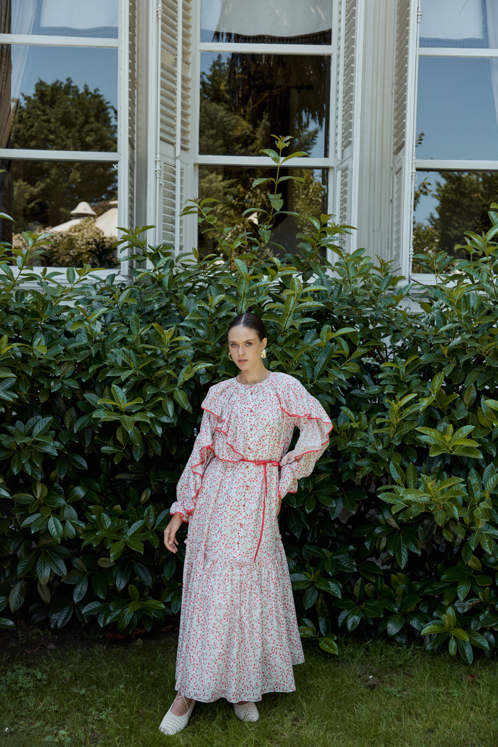 ÇİÇEK DESENLİ ELBİSE MERCAN - 1