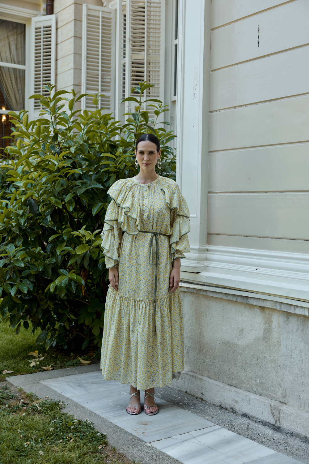 ÇİÇEK DESENLİ ELBİSE SARI - 6