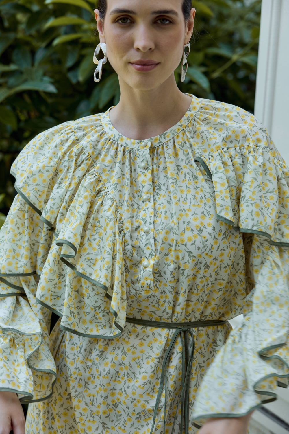 ÇİÇEK DESENLİ ELBİSE SARI - 4