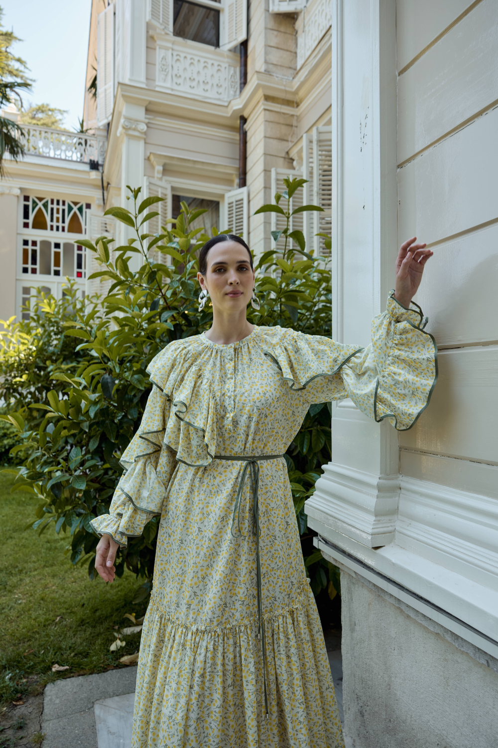 ÇİÇEK DESENLİ ELBİSE SARI - 2