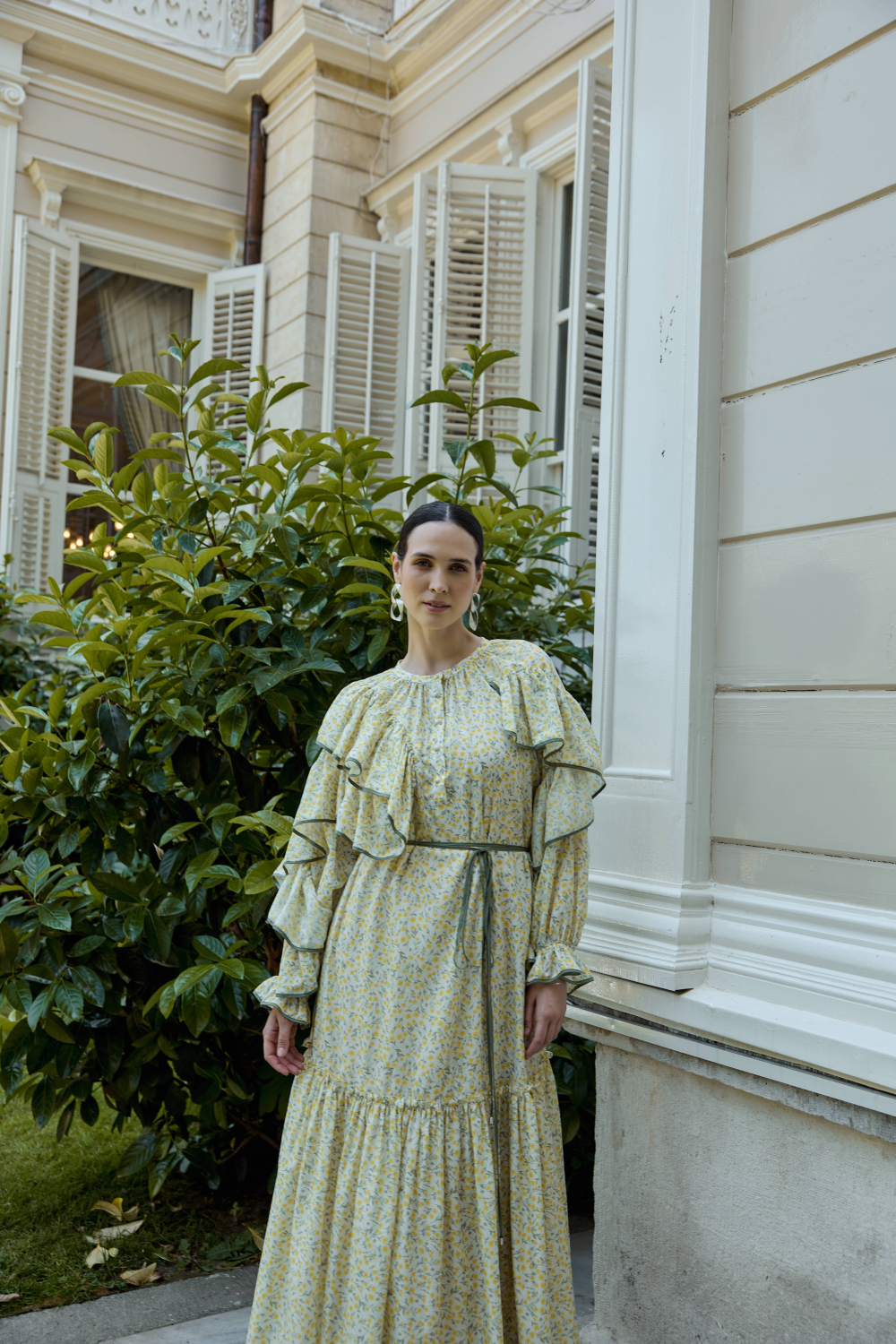 ÇİÇEK DESENLİ ELBİSE SARI - 1