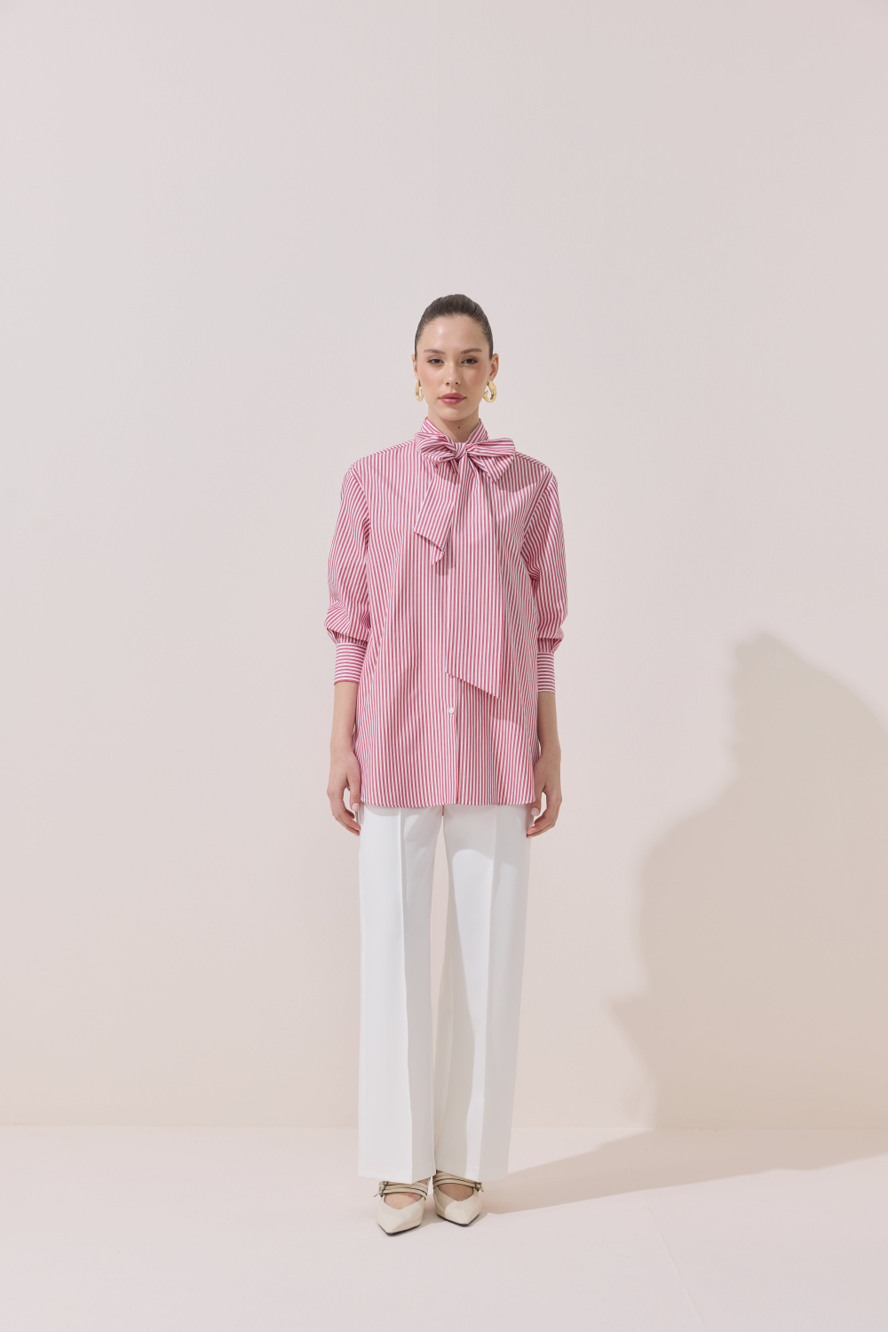 ÇİZGİLİ FULARLI GÖMLEK KIRMIZI - 2