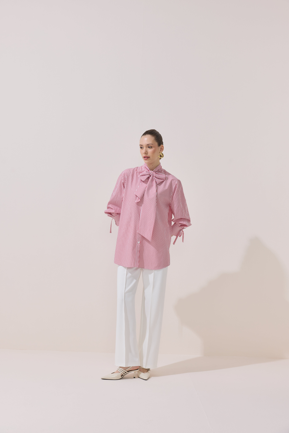 ÇİZGİLİ FULARLI GÖMLEK KIRMIZI - 3