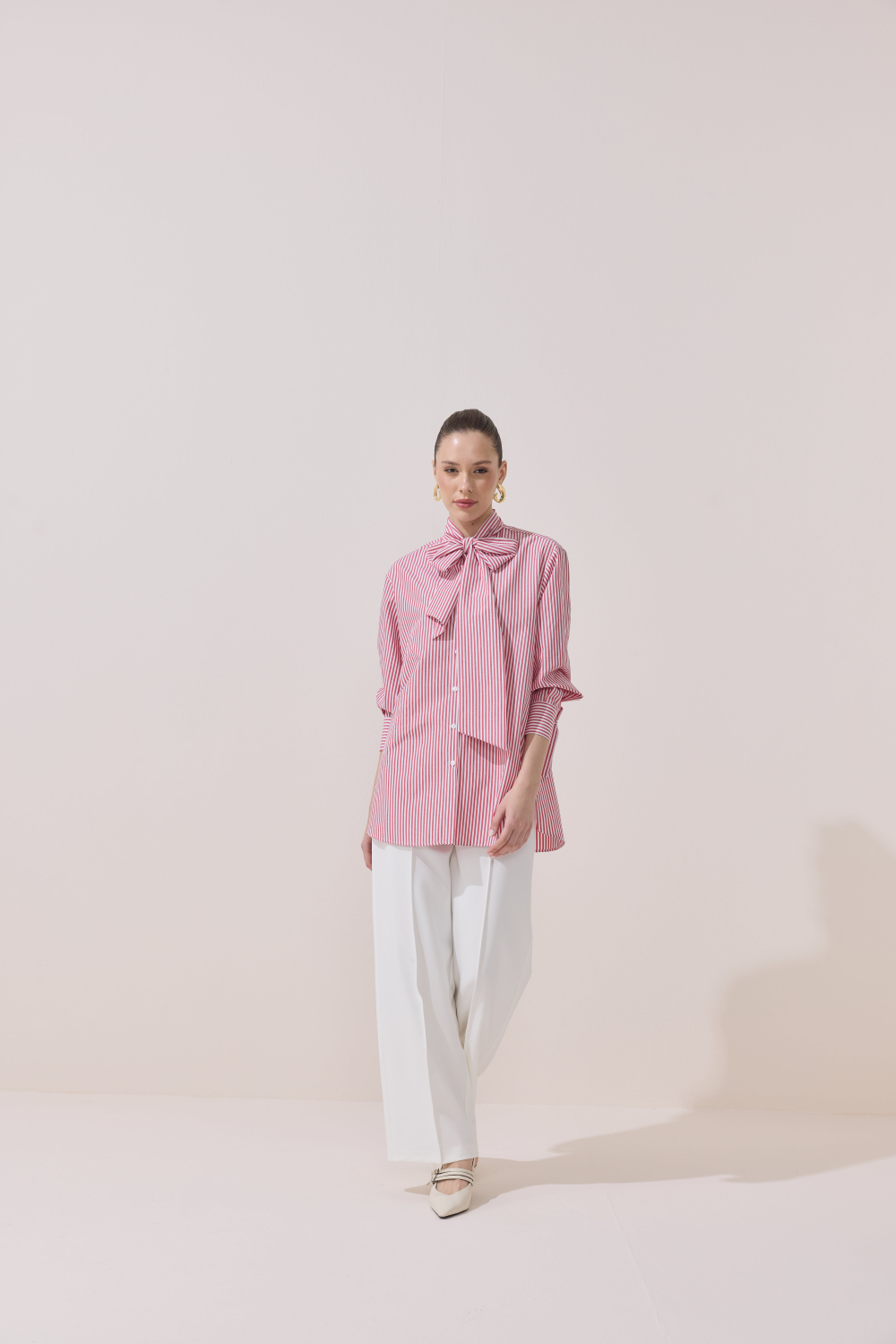 ÇİZGİLİ FULARLI GÖMLEK KIRMIZI - 4