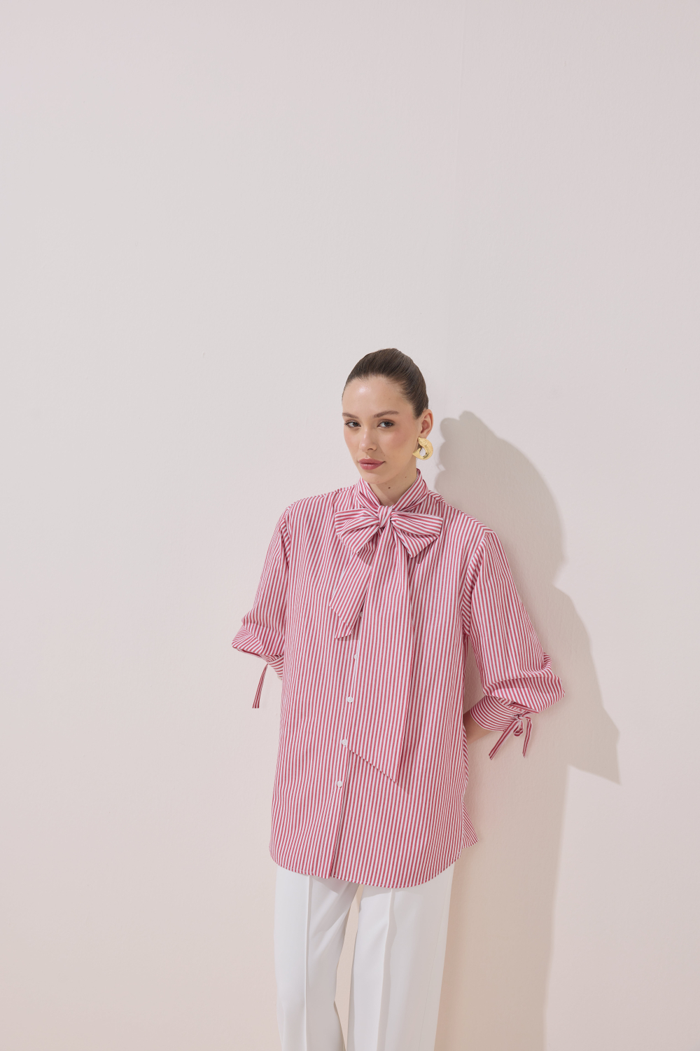 ÇİZGİLİ FULARLI GÖMLEK KIRMIZI - 6