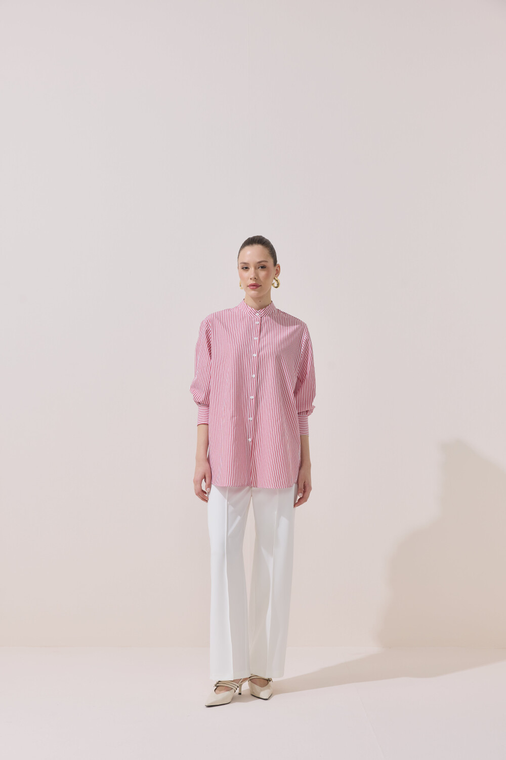 ÇİZGİLİ FULARLI GÖMLEK KIRMIZI - 9