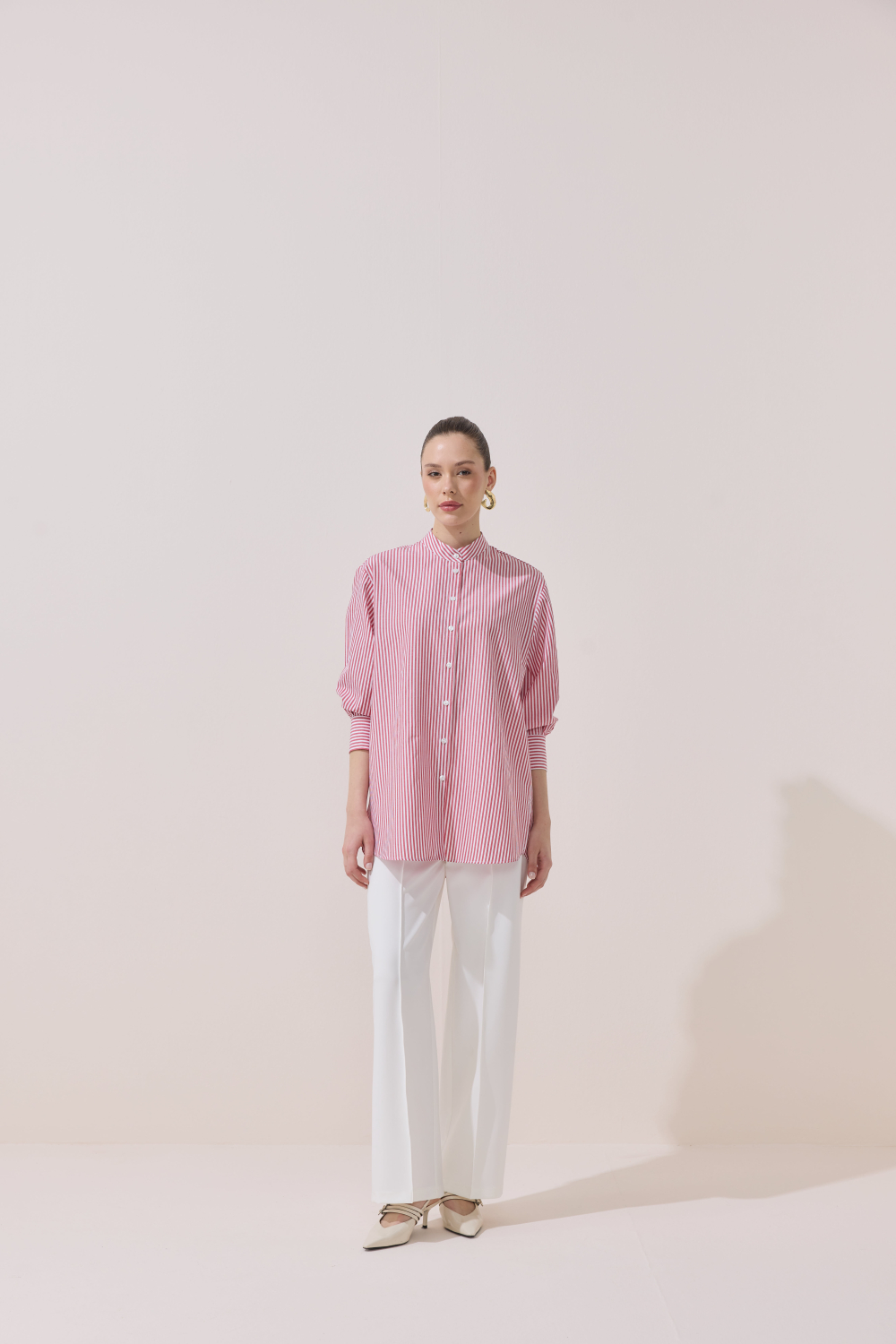 ÇİZGİLİ FULARLI GÖMLEK KIRMIZI - 9