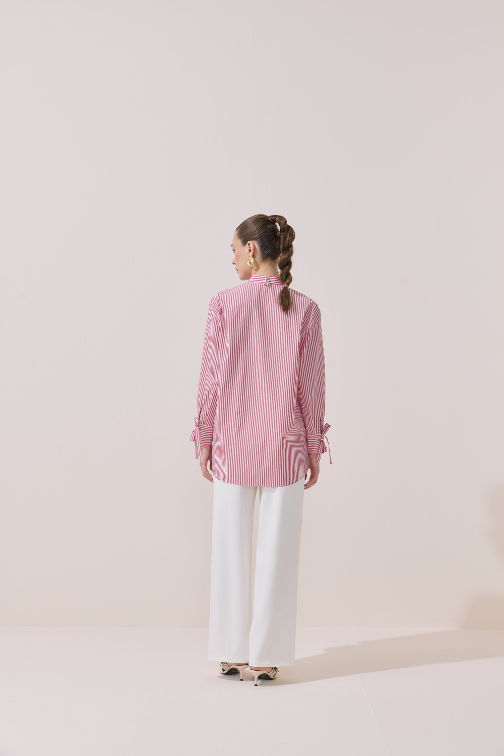 ÇİZGİLİ FULARLI GÖMLEK KIRMIZI - 10