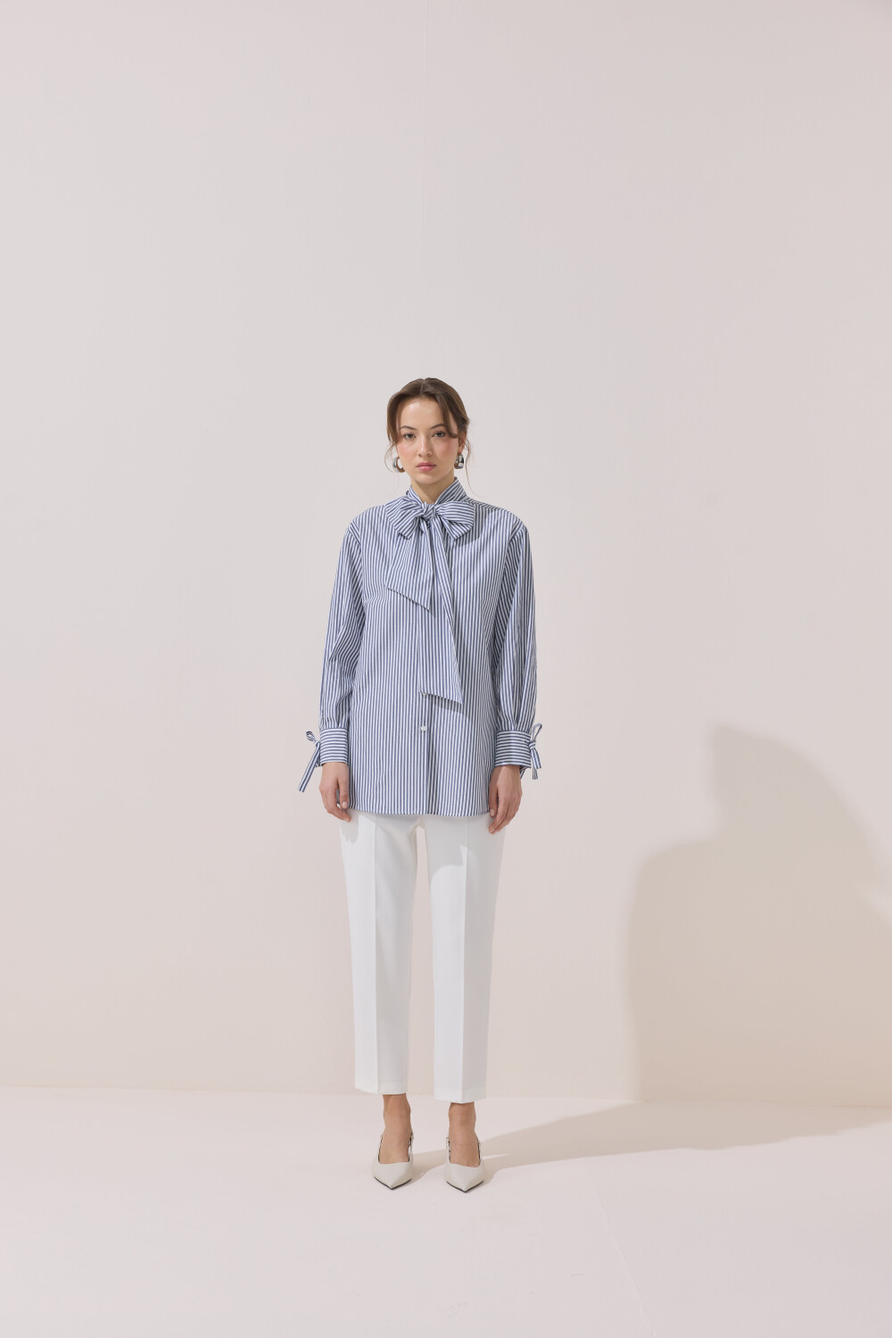 ÇİZGİLİ FULARLI GÖMLEK MAVİ - 3