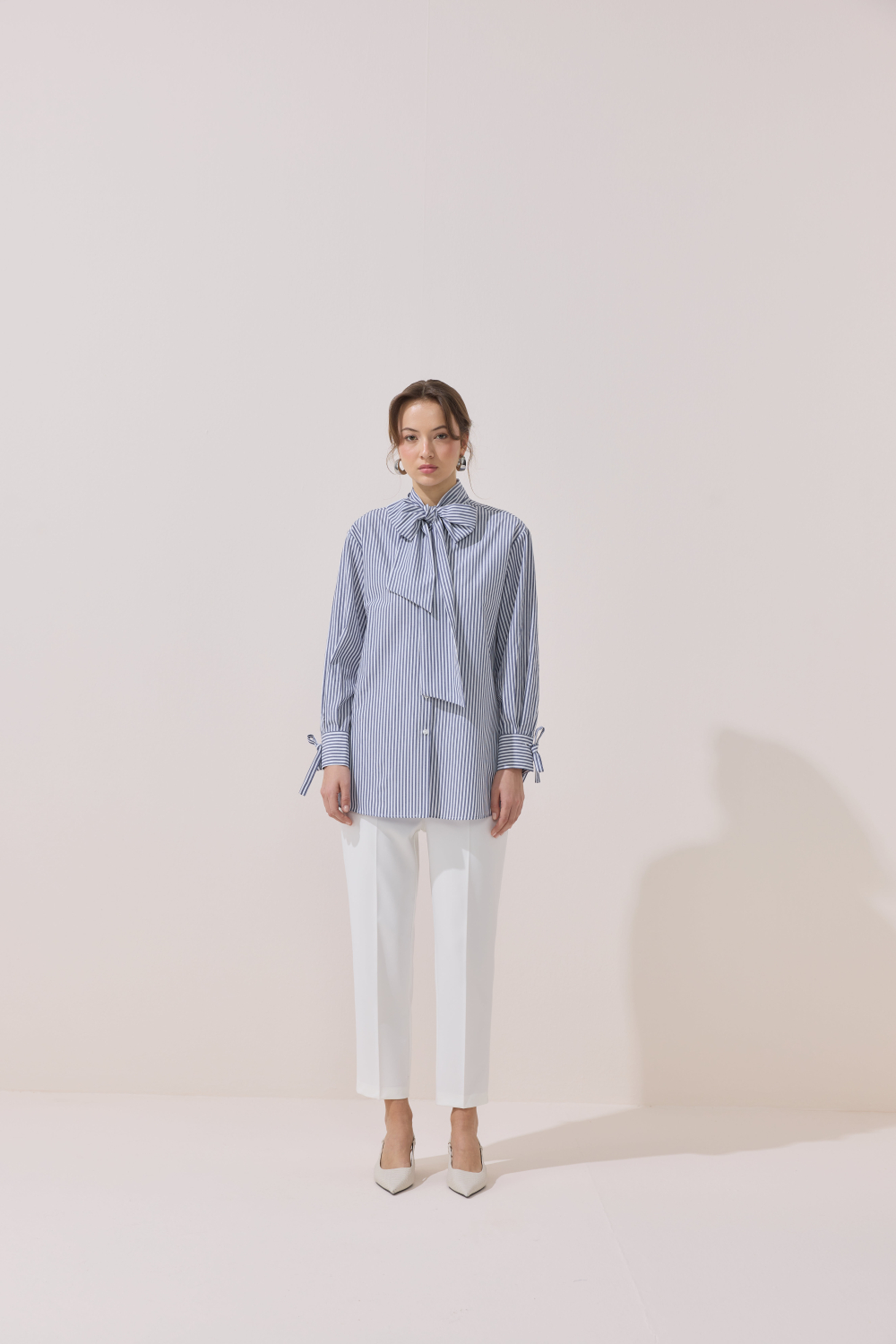 ÇİZGİLİ FULARLI GÖMLEK MAVİ - 3