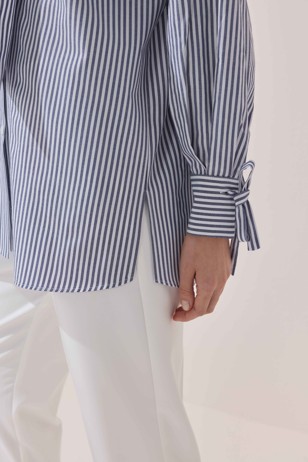 ÇİZGİLİ FULARLI GÖMLEK MAVİ - 2