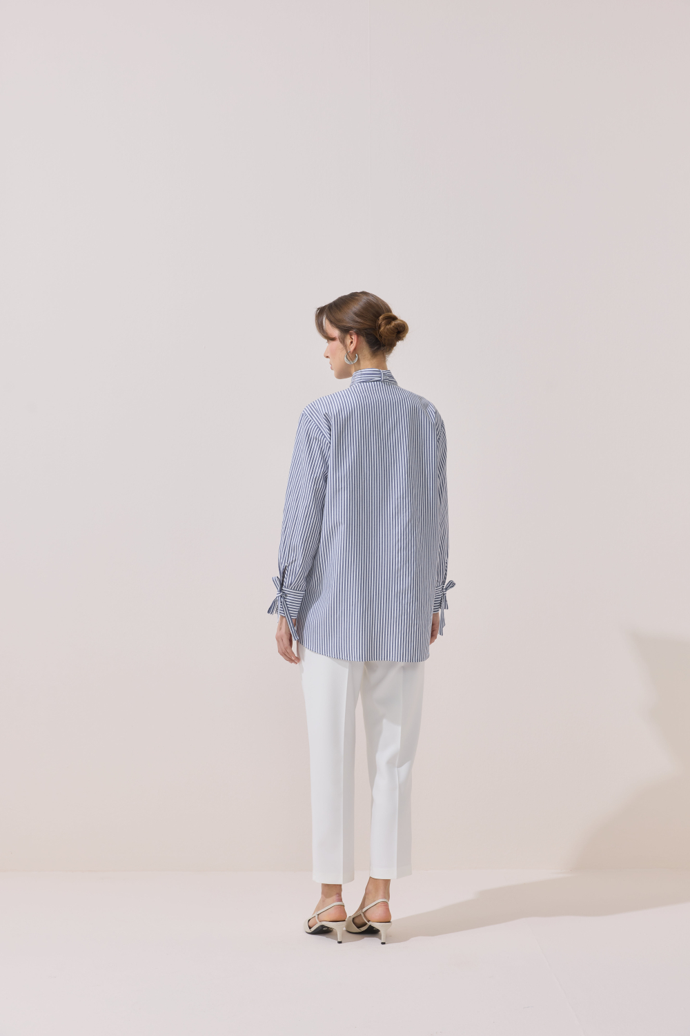 ÇİZGİLİ FULARLI GÖMLEK MAVİ - 8