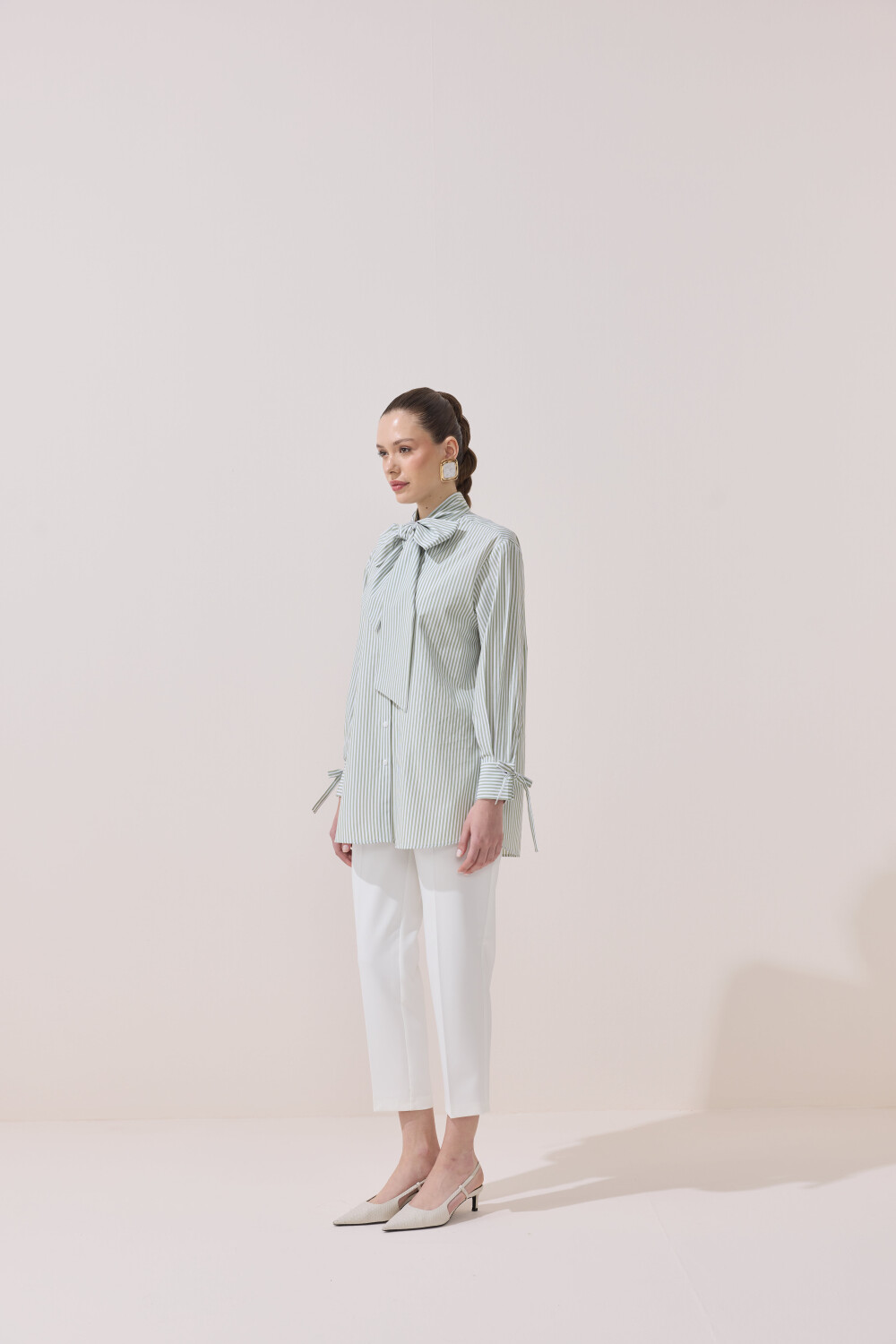 ÇİZGİLİ FULARLI GÖMLEK YEŞİL - 2