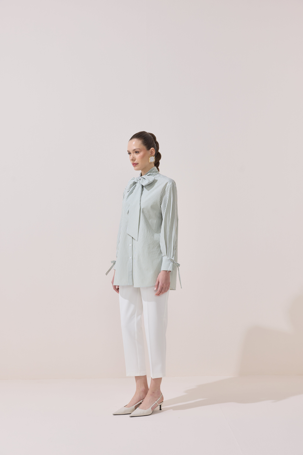 ÇİZGİLİ FULARLI GÖMLEK YEŞİL - 2