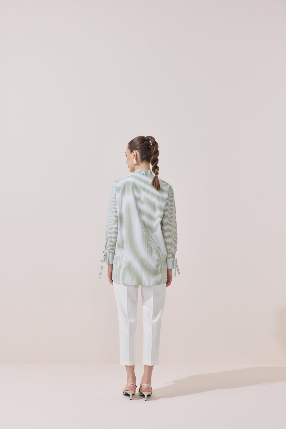 ÇİZGİLİ FULARLI GÖMLEK YEŞİL - 8