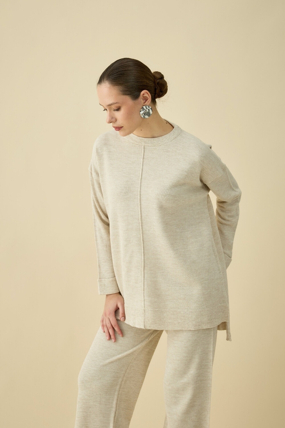 ÇİZGİLİ TRİKO TAKIM BEJ - 2