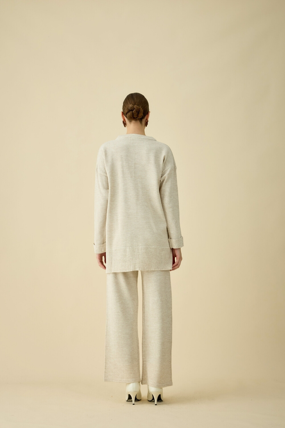 ÇİZGİLİ TRİKO TAKIM BEJ - 4