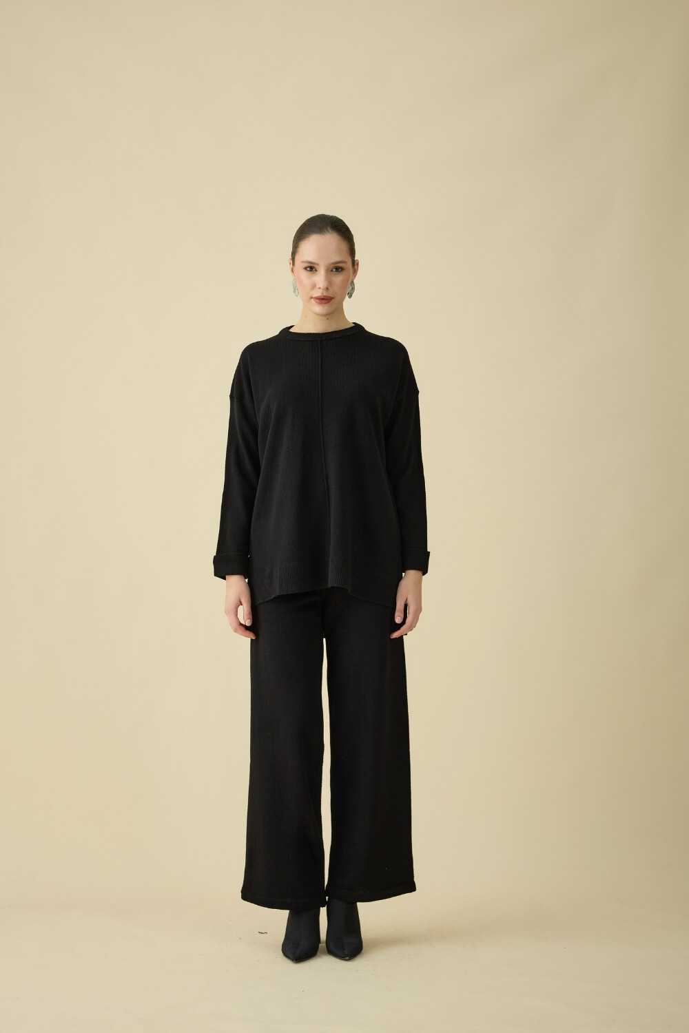 ÇİZGİLİ TRİKO TAKIM SİYAH - 