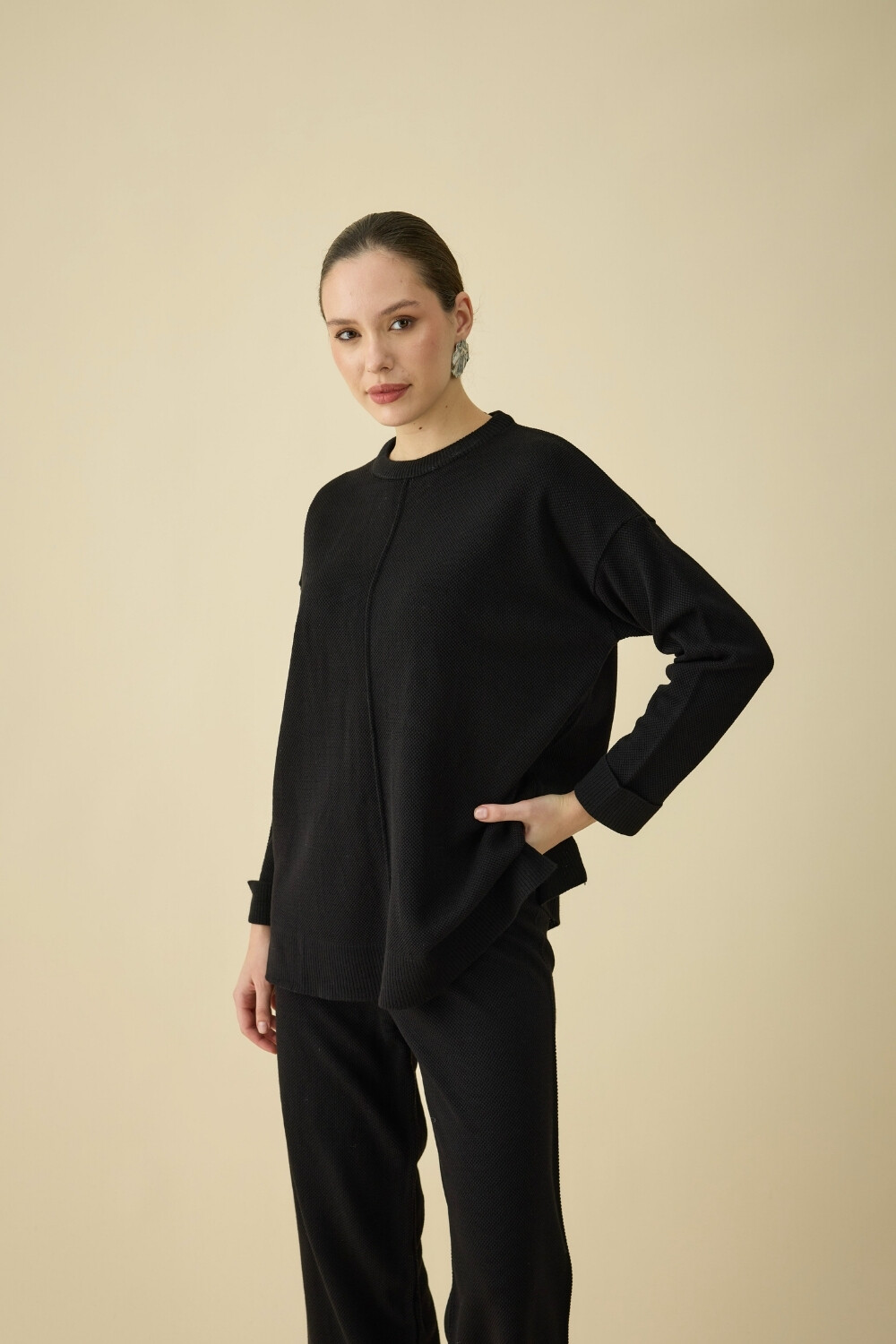 ÇİZGİLİ TRİKO TAKIM SİYAH - 5