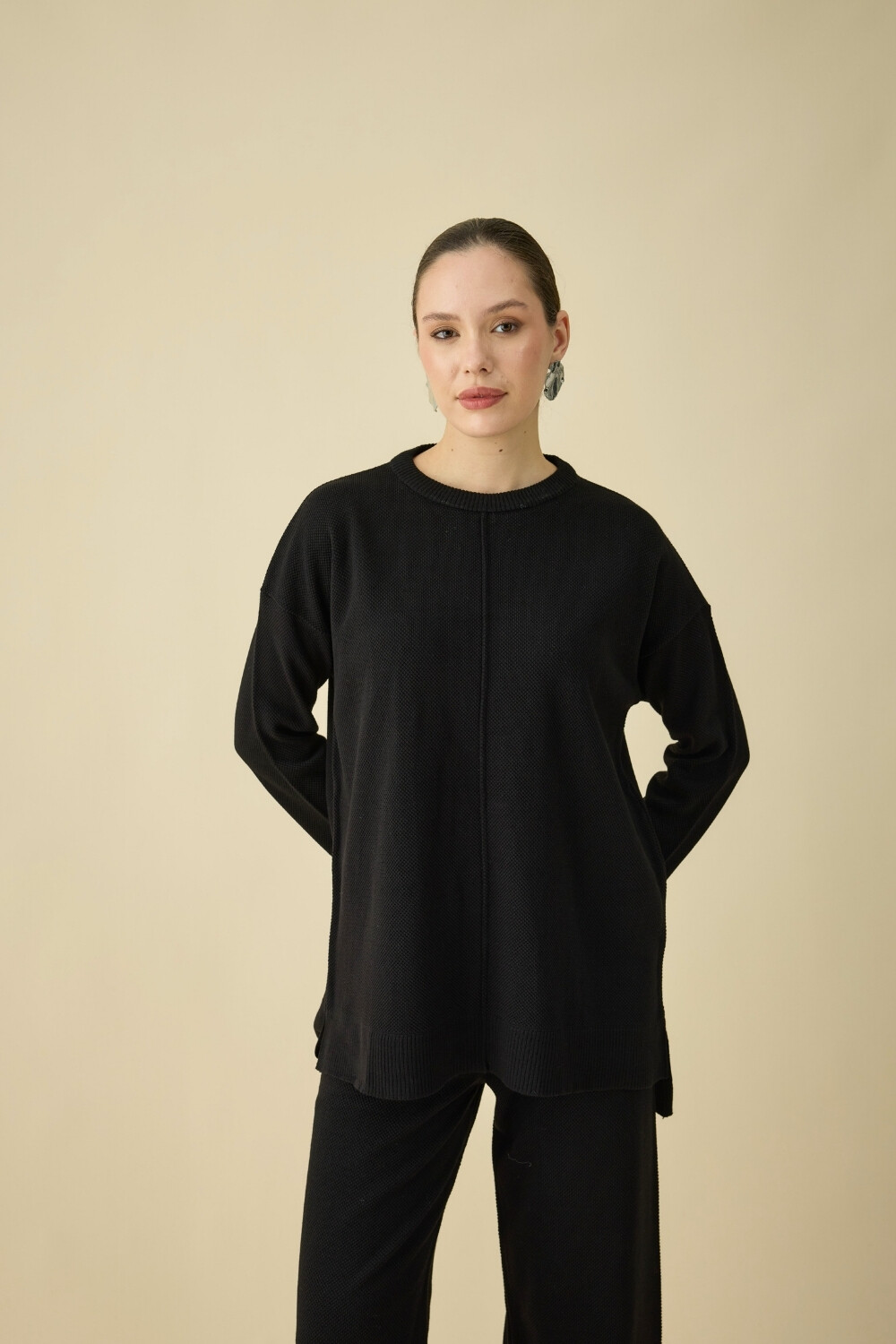 ÇİZGİLİ TRİKO TAKIM SİYAH - 2