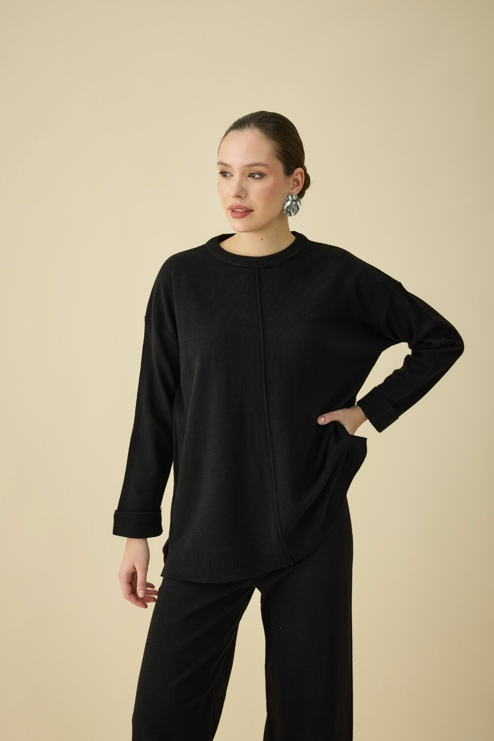 ÇİZGİLİ TRİKO TAKIM SİYAH - 7