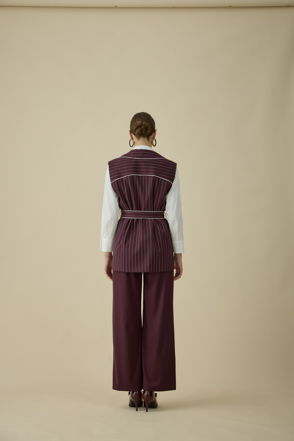 ÇİZGİLİ YELEK TAKIM BORDO - 3