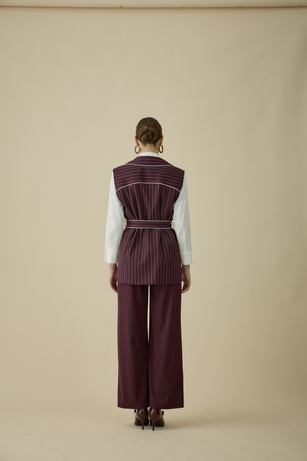 ÇİZGİLİ YELEK TAKIM BORDO - 3