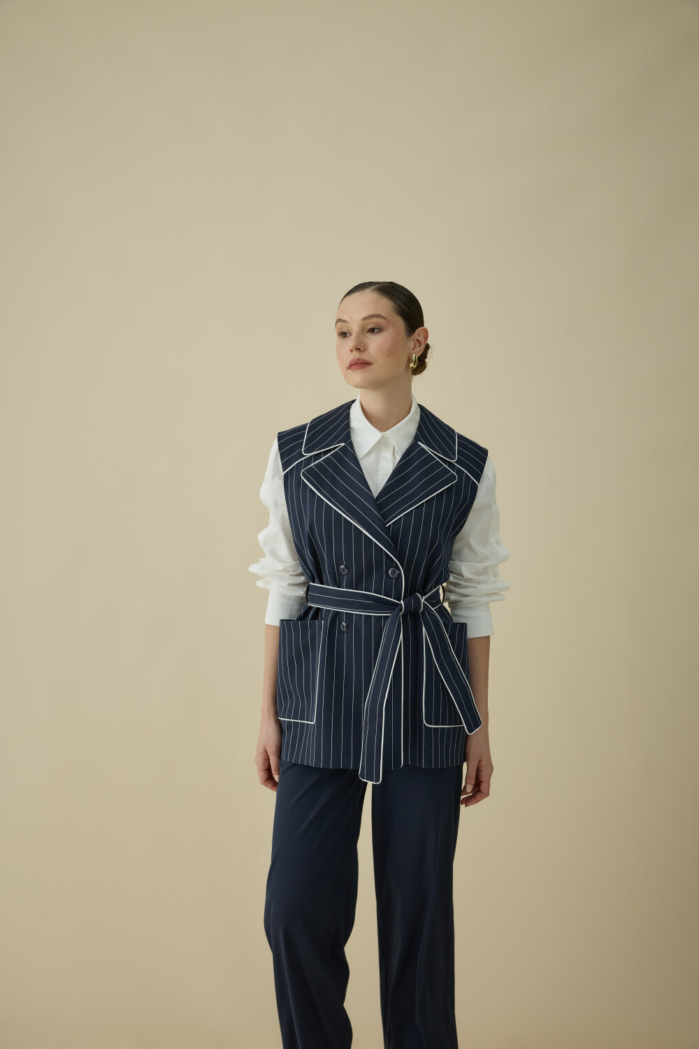 ÇİZGİLİ YELEK TAKIM LACİVERT - 6