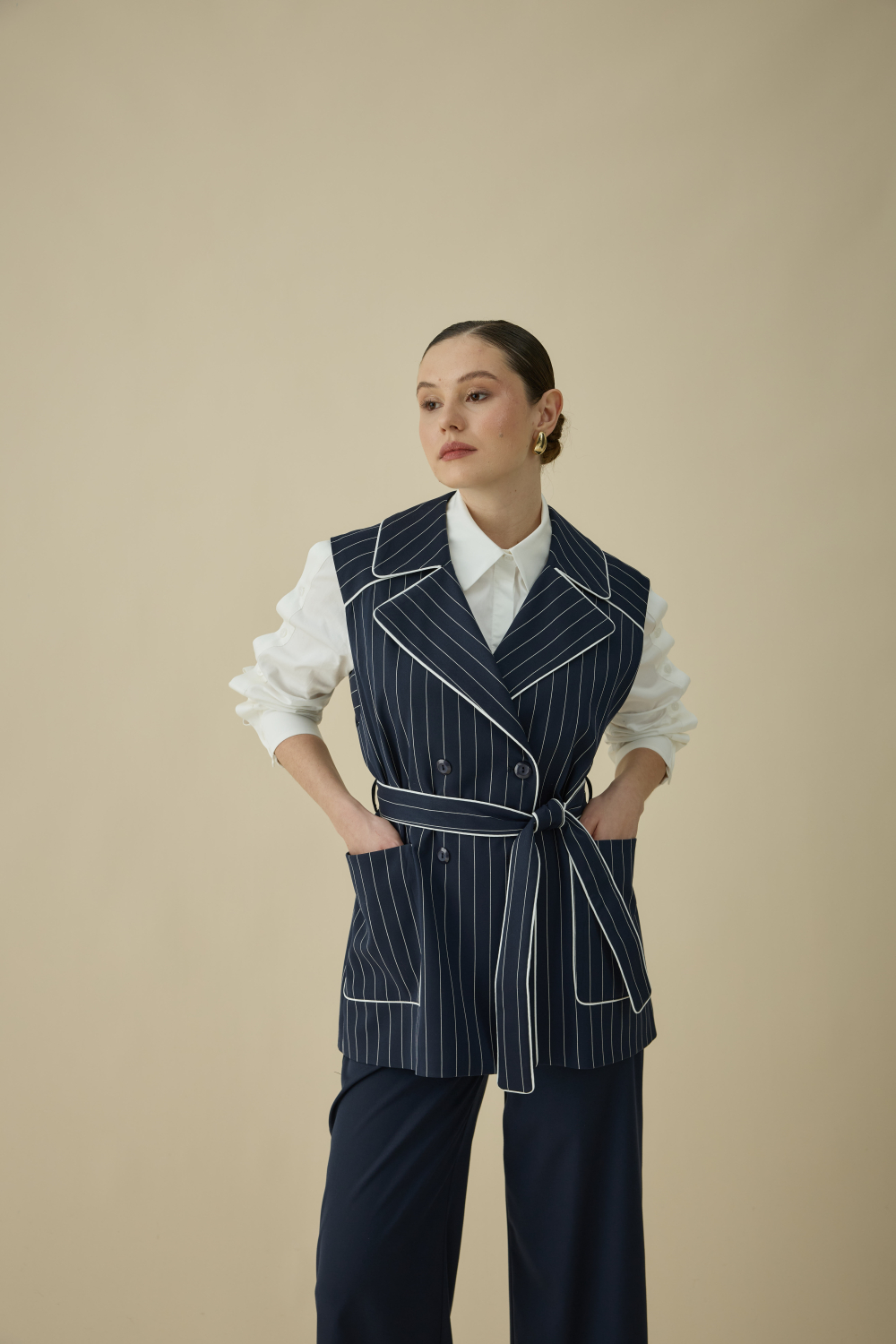 ÇİZGİLİ YELEK TAKIM LACİVERT - 7