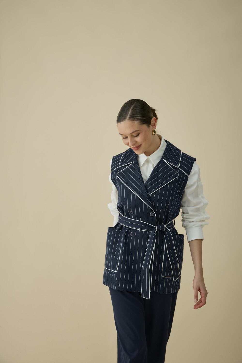 ÇİZGİLİ YELEK TAKIM LACİVERT - 8