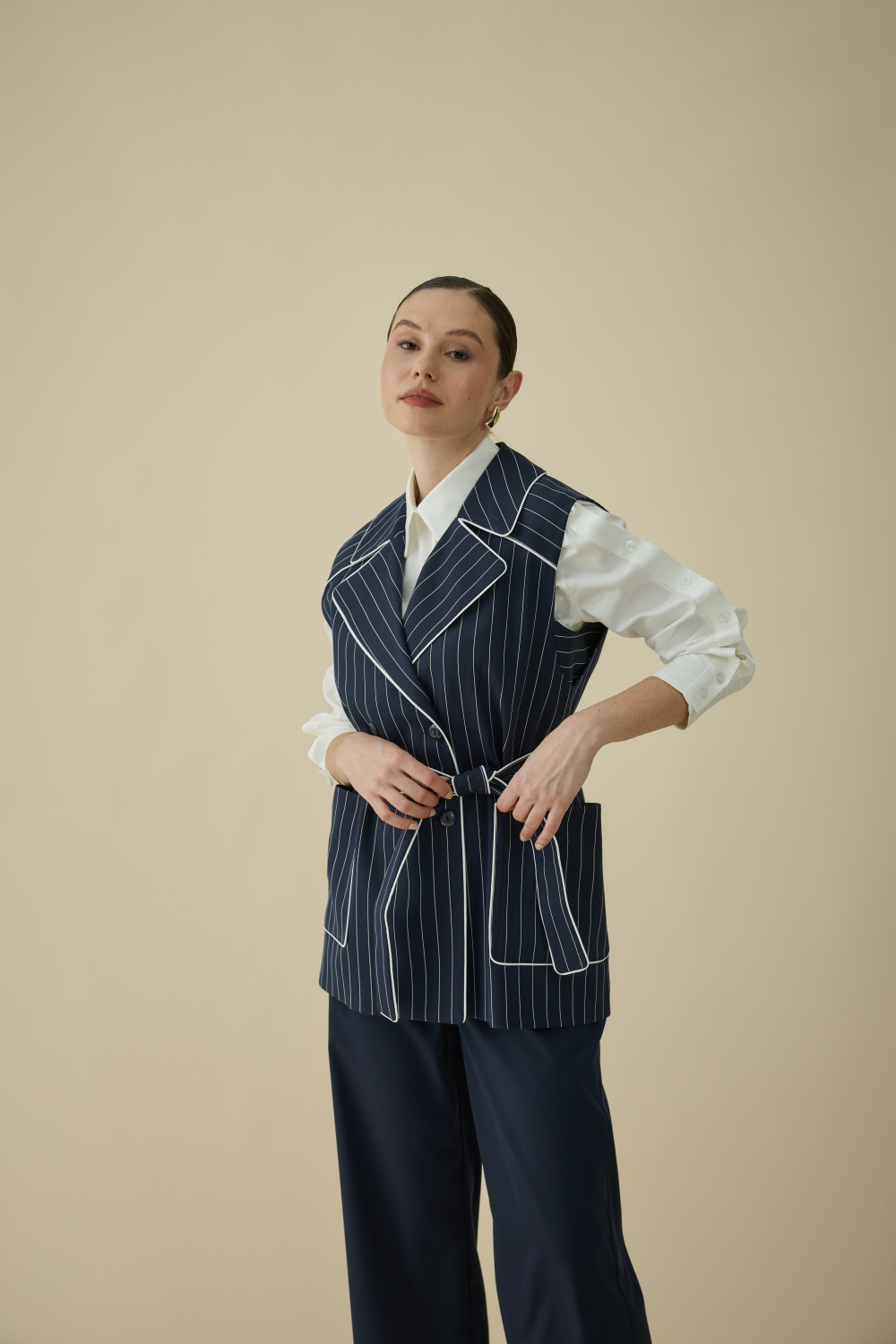 ÇİZGİLİ YELEK TAKIM LACİVERT - 9