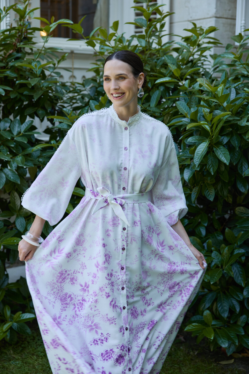 DEGRADE DESENLİ KETEN ELBİSE LİLA - 2