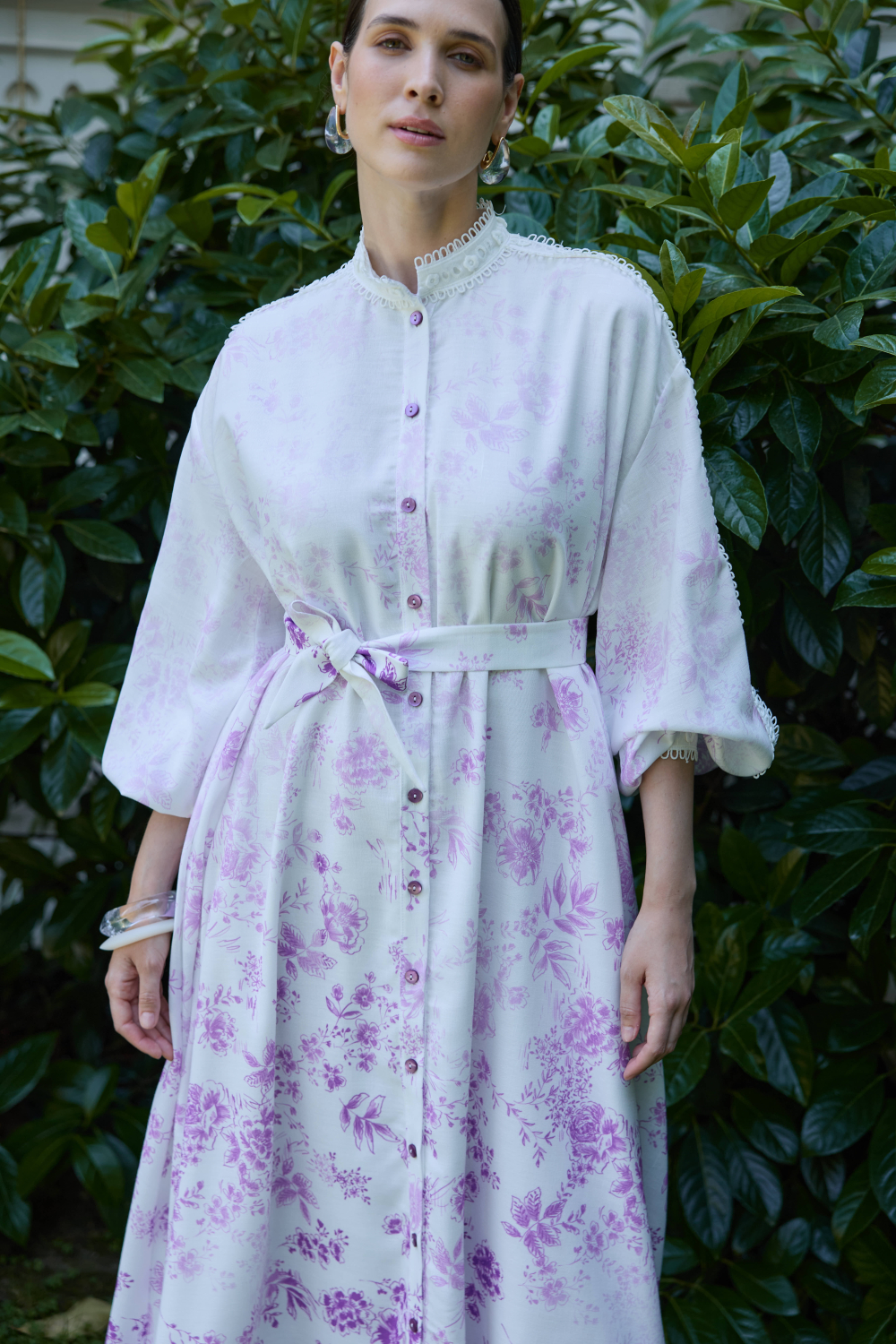 DEGRADE DESENLİ KETEN ELBİSE LİLA - 3