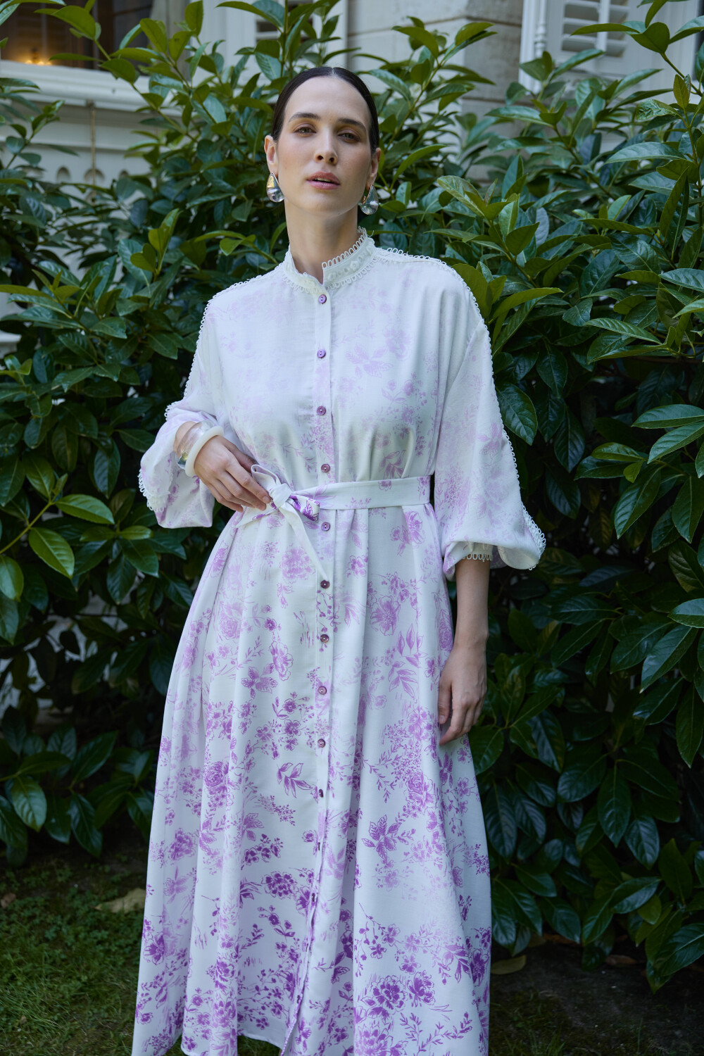 DEGRADE DESENLİ KETEN ELBİSE LİLA - 