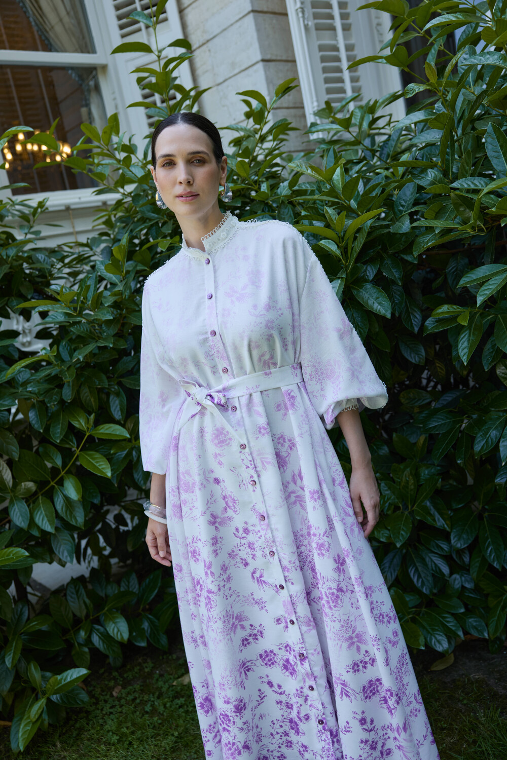 DEGRADE DESENLİ KETEN ELBİSE LİLA - 4