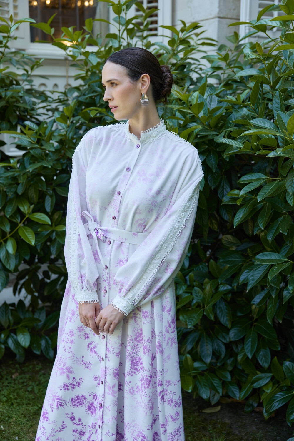 DEGRADE DESENLİ KETEN ELBİSE LİLA - 6