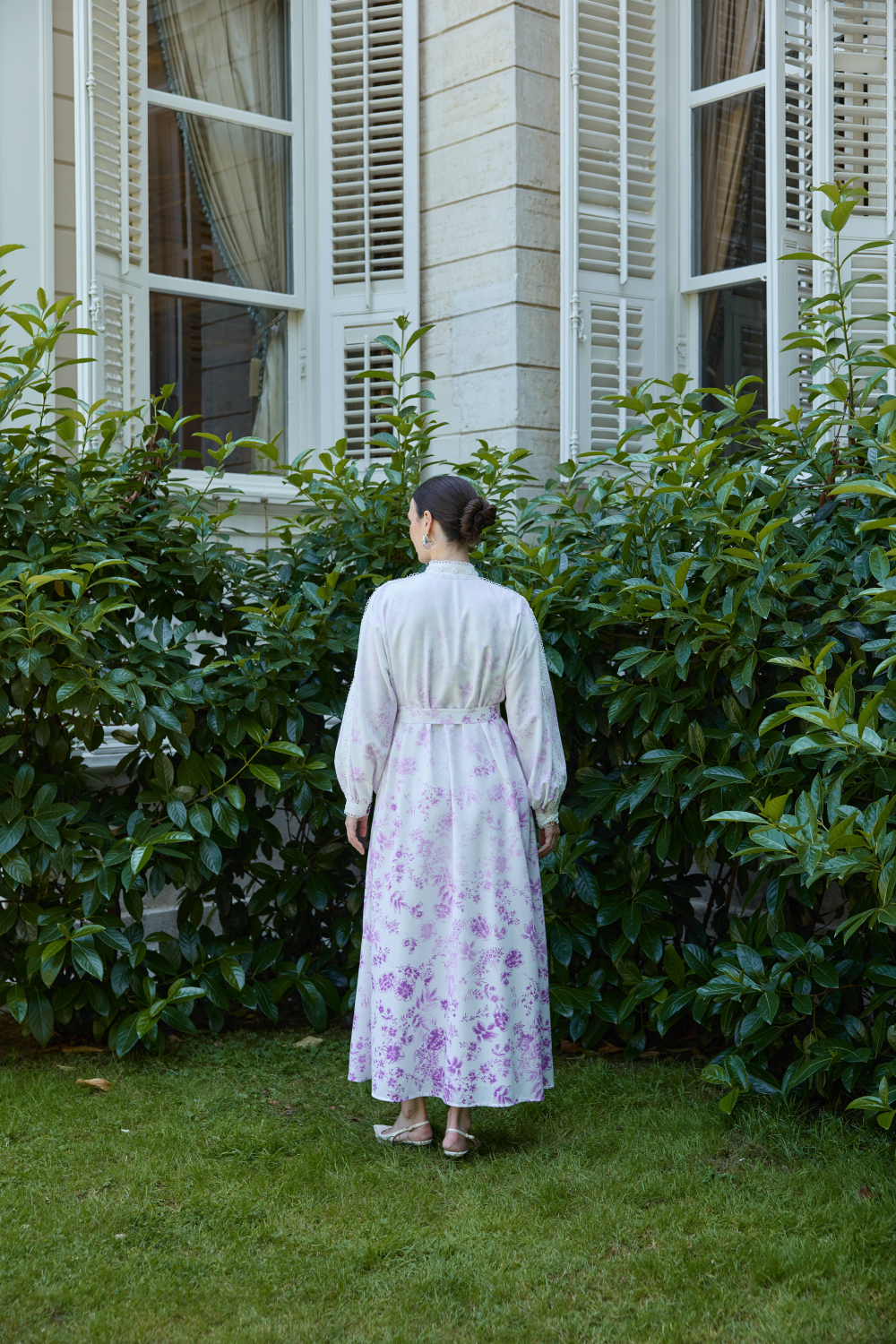 DEGRADE DESENLİ KETEN ELBİSE LİLA - 7