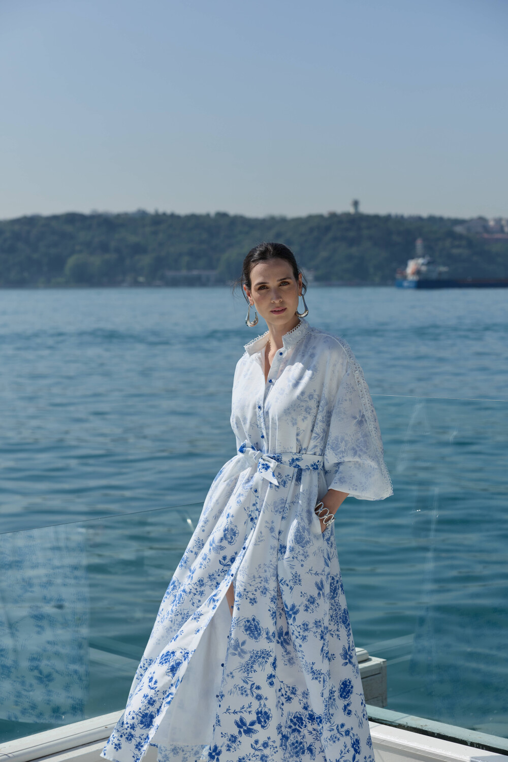 DEGRADE DESENLİ KETEN ELBİSE MAVİ - 2