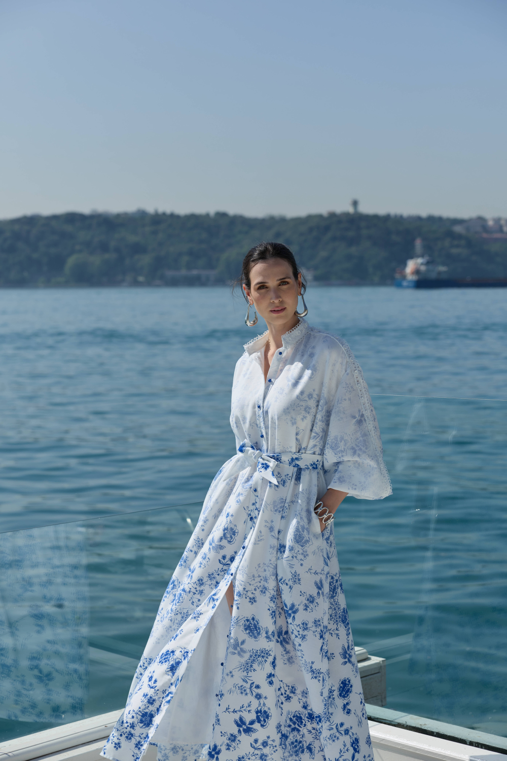 DEGRADE DESENLİ KETEN ELBİSE MAVİ - 2