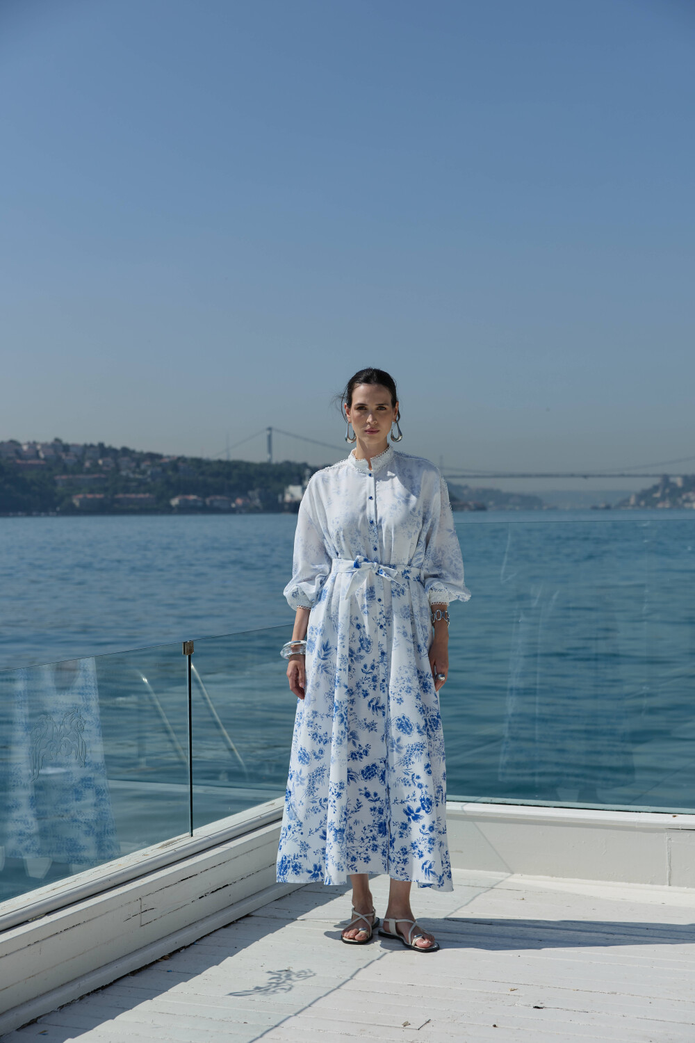 DEGRADE DESENLİ KETEN ELBİSE MAVİ - 3