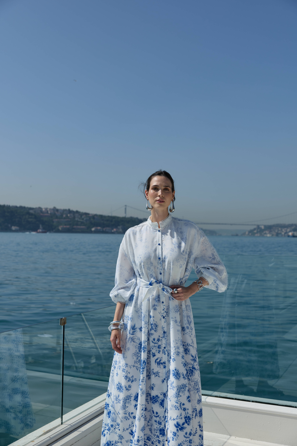 DEGRADE DESENLİ KETEN ELBİSE MAVİ - 4