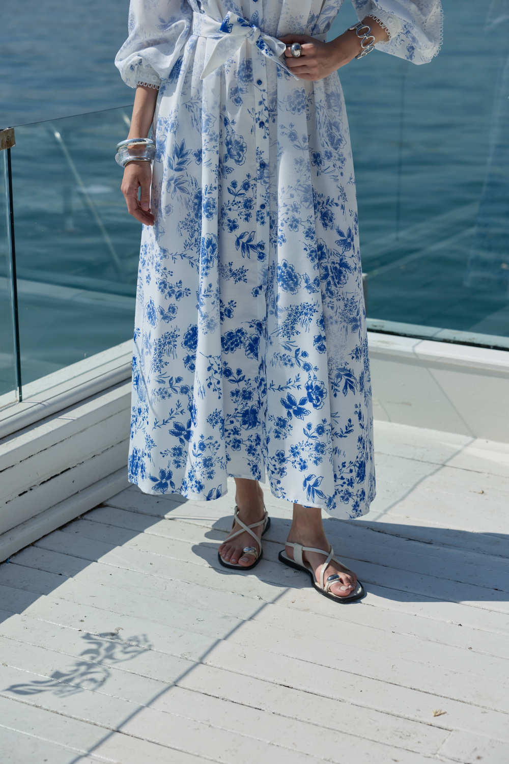 DEGRADE DESENLİ KETEN ELBİSE MAVİ - 8