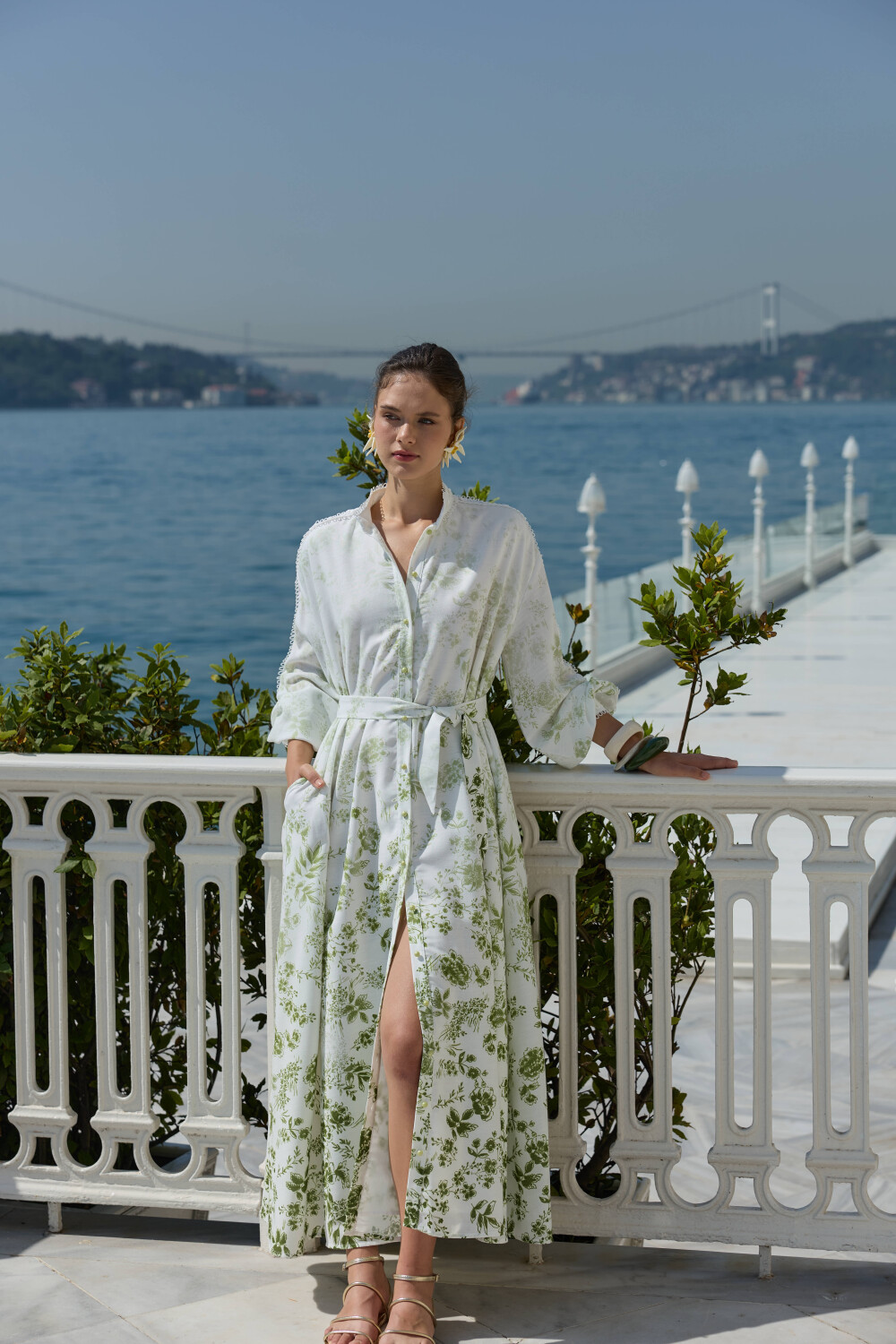 DEGRADE DESENLİ KETEN ELBİSE YEŞİL - 4