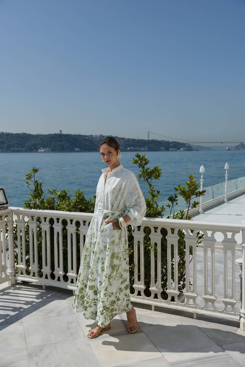 DEGRADE DESENLİ KETEN ELBİSE YEŞİL - 5