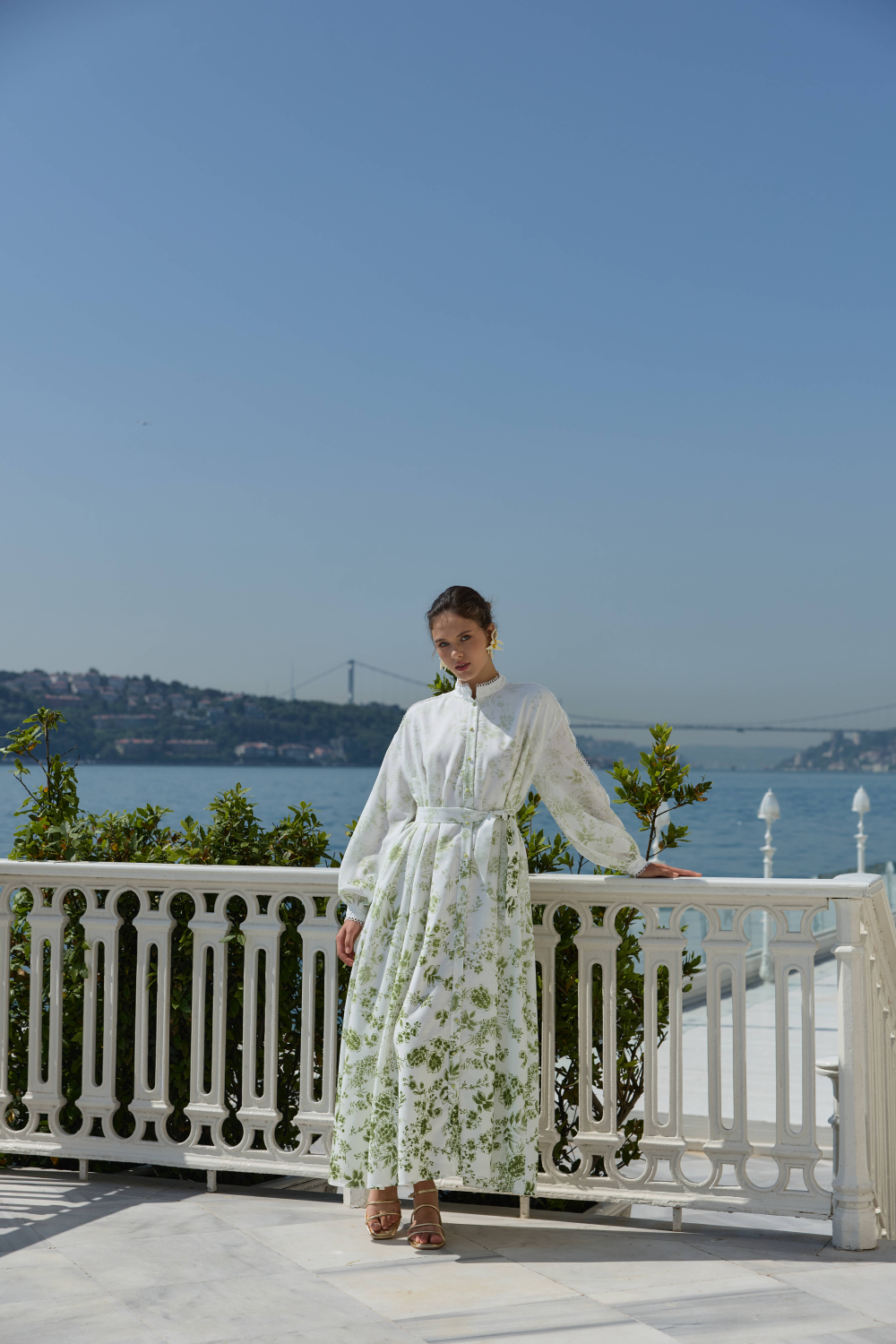 DEGRADE DESENLİ KETEN ELBİSE YEŞİL - 2