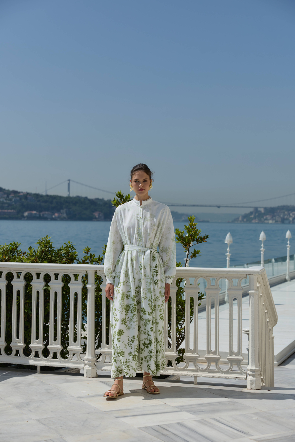 DEGRADE DESENLİ KETEN ELBİSE YEŞİL - 8