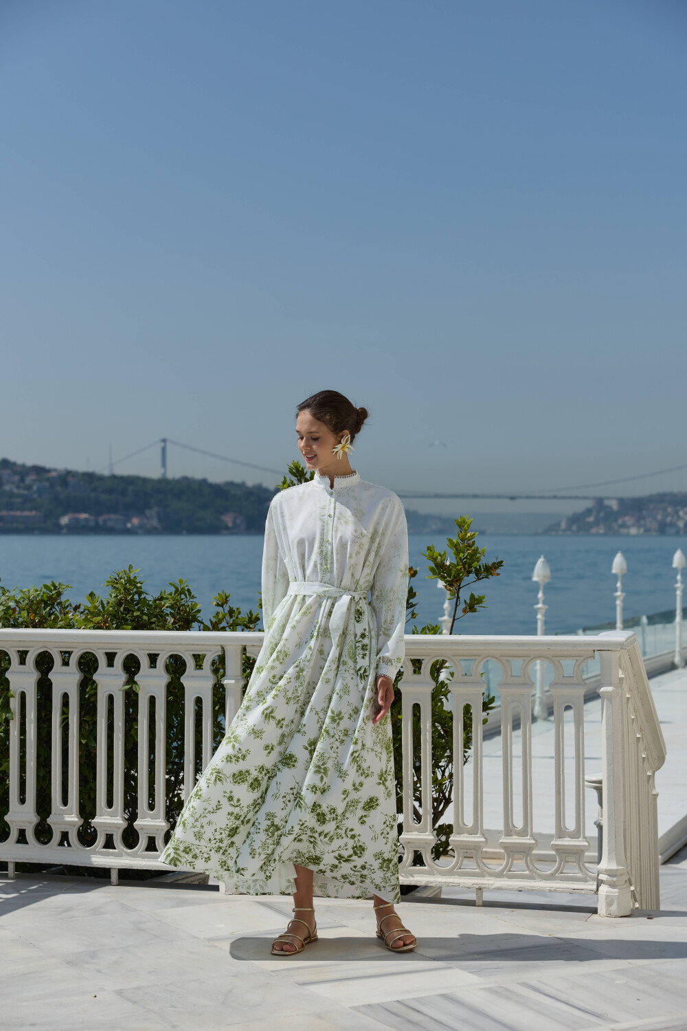 DEGRADE DESENLİ KETEN ELBİSE YEŞİL - 9