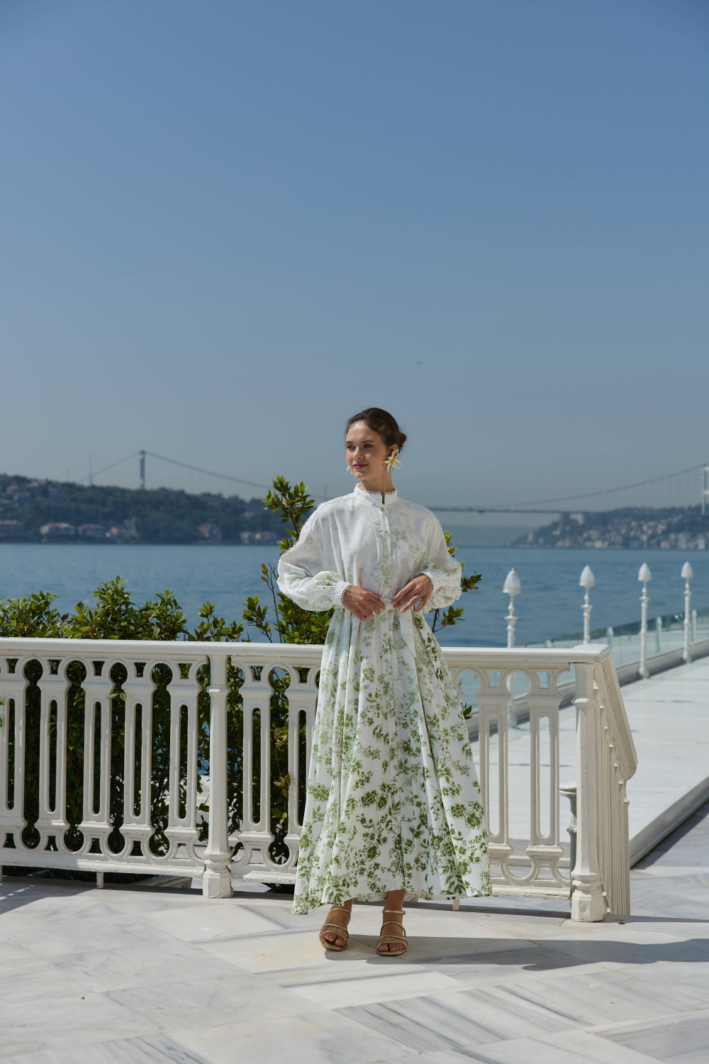 DEGRADE DESENLİ KETEN ELBİSE YEŞİL - 3