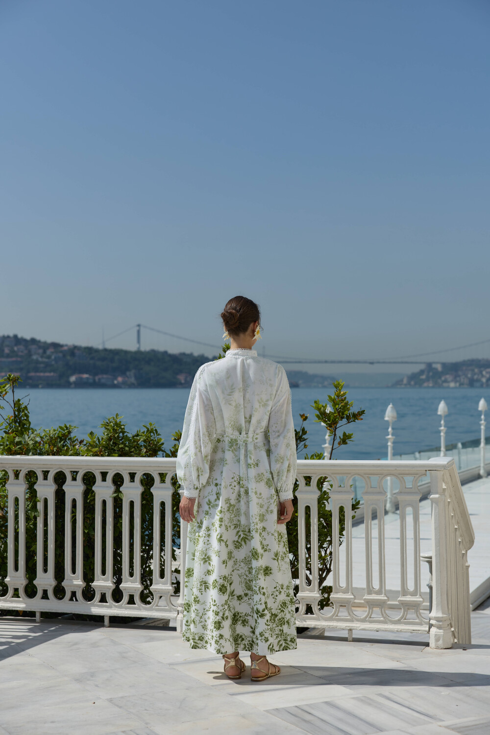 DEGRADE DESENLİ KETEN ELBİSE YEŞİL - 10